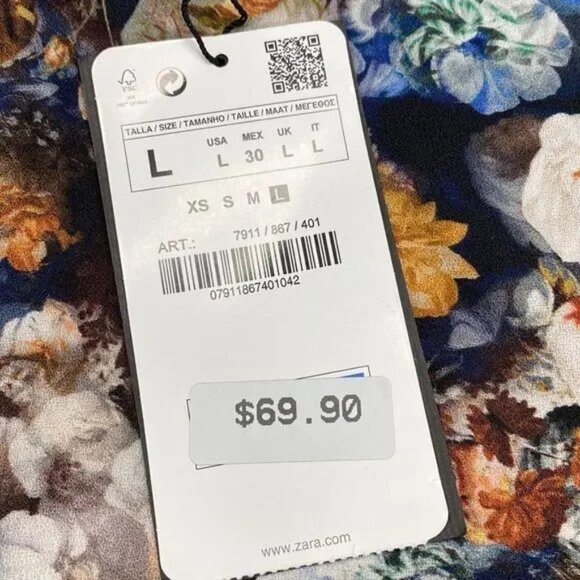 NWT ZARA WOMAN BLACK FLORAL FAUX LEATHER TRIM BUTTON BACK BLOUSE LARGE - Picture 7 of 7